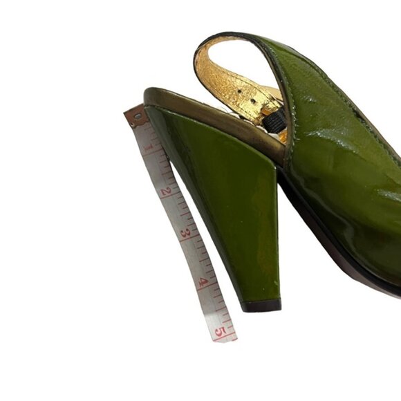 Naughty Monkey heels Women's 6.5 green patent leather peep toe slingback block h - Picture 11 of 12